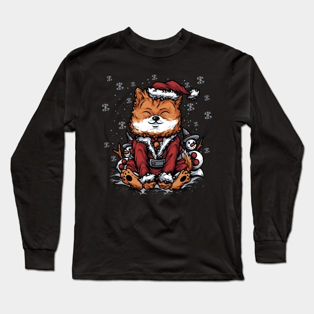 Christmas Dog Shiba Inu Santa Suit Long Sleeve T-Shirt by GeekyFairy